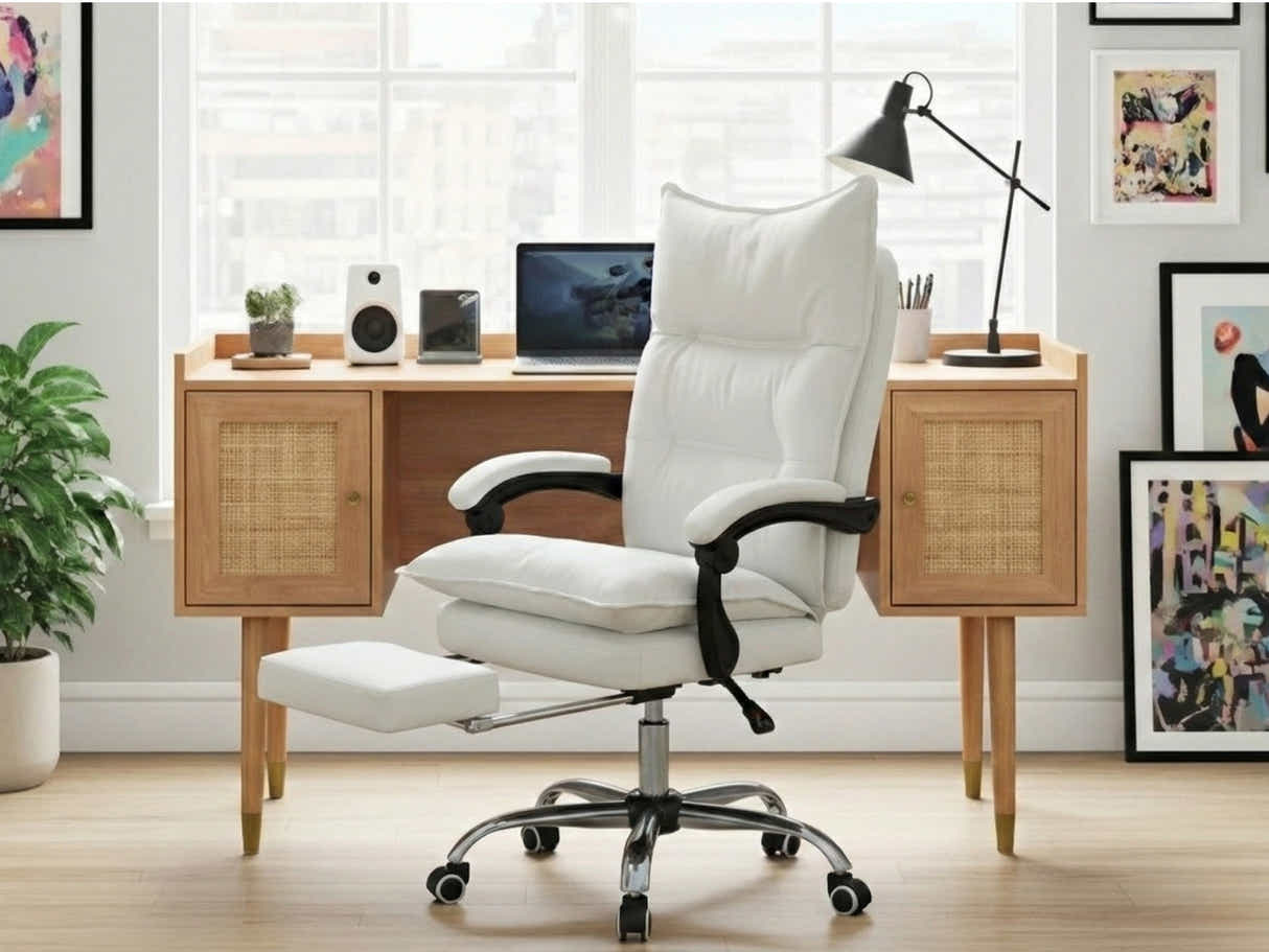 Naturlig Writing Desk & New Markus Office Chair with Footrest PU White