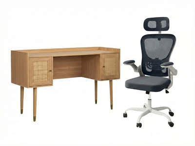 Naturlig Writing Desk & Molina Mesh Task Chair White+Grey