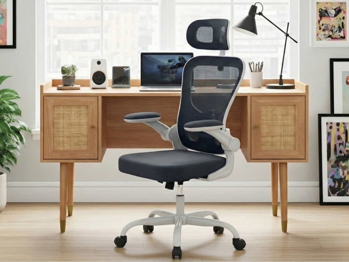 Naturlig Writing Desk & Molina Mesh Task Chair White+Grey