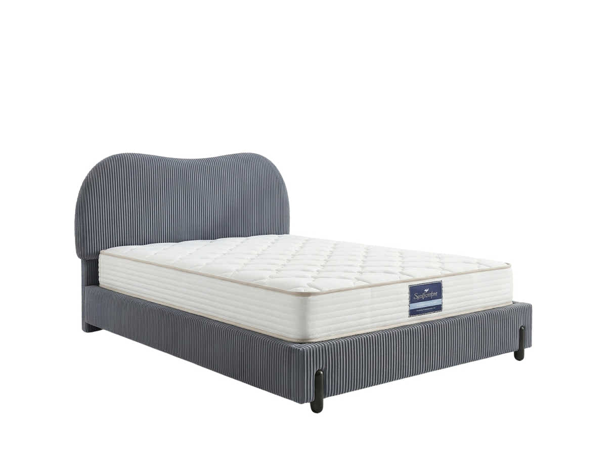 Arna Bed Frame Grey & PIL20 Mattress with Pillows - Queen