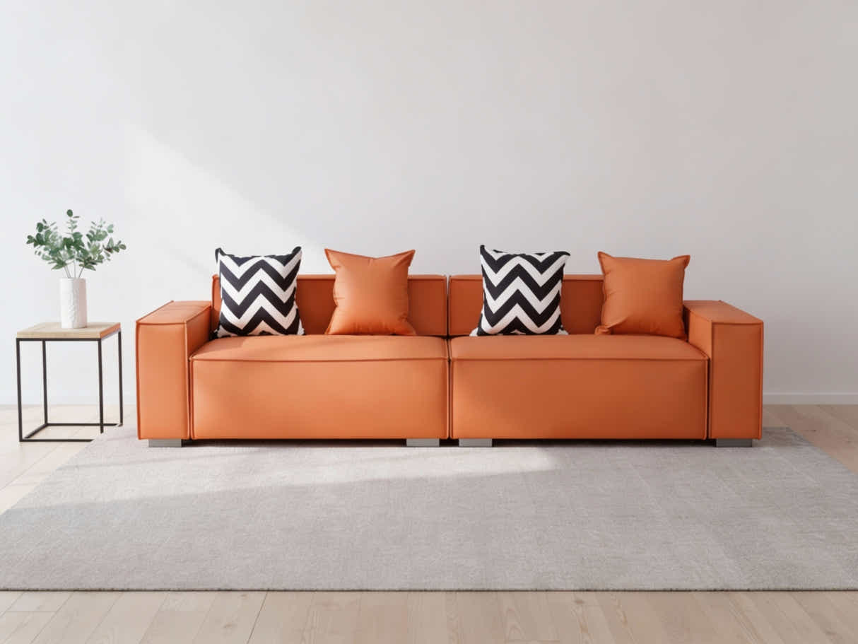 Loretta PU Leather Sofa - Orange