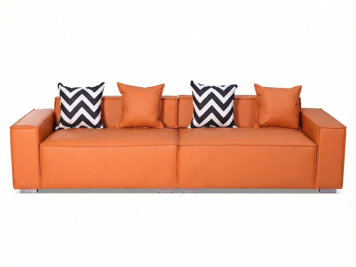 Loretta PU Leather Sofa - Orange