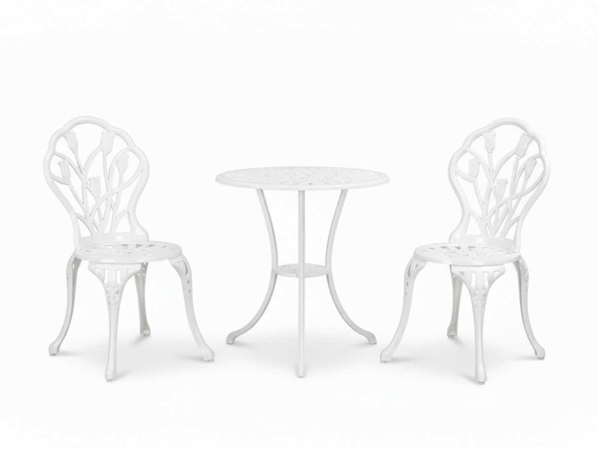 Ornato Cast Aluminum Bistro Set – White