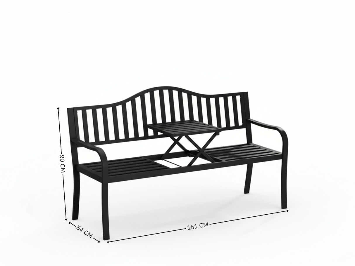 Arteferro Garden Bench with Fold Table - Black