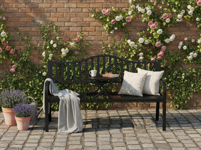 Arteferro Garden Bench with Fold Table - Black
