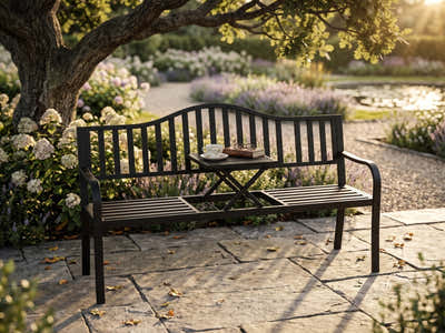 Arteferro Garden Bench with Fold Table - Black