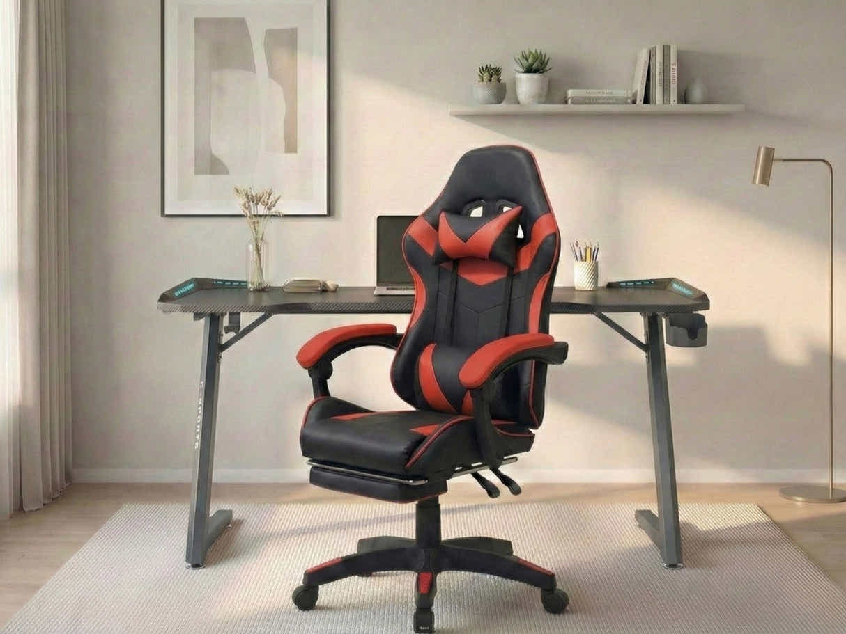 Gaming Table KZ-1 120cm with Wireless Charger and Mouse Pad & Faron Gaming Chair PVC Red