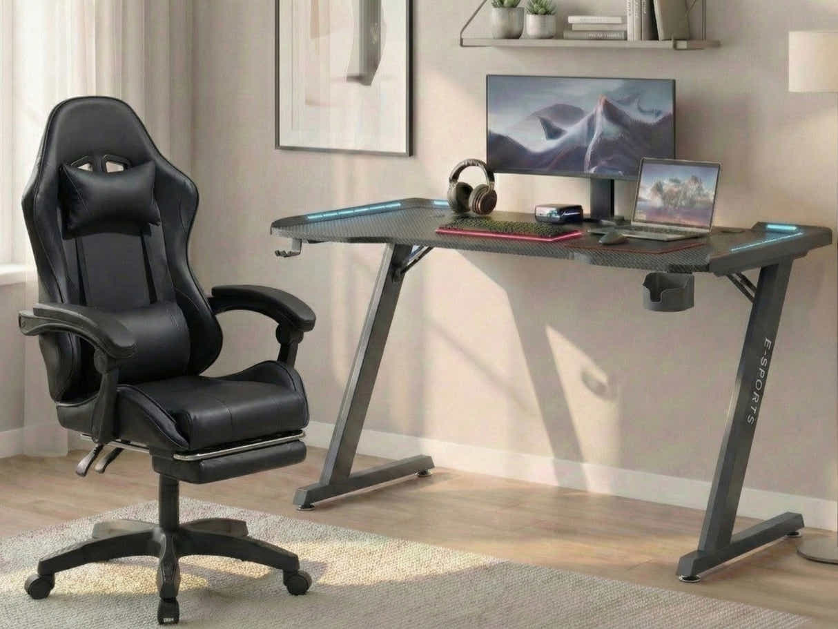 Gaming Table KZ-1 120cm with Wireless Charger and Mouse Pad & Faron Gaming Chair PVC Black