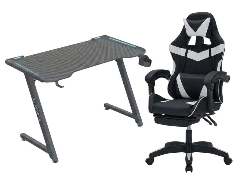 Gaming Table KZ-1 120cm with Wireless Charger and Mouse Pad & Faron Gaming Chair PVC White