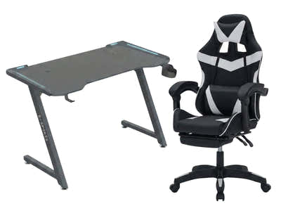 Gaming Table KZ-1 120cm with Wireless Charger and Mouse Pad & Faron Gaming Chair PVC White