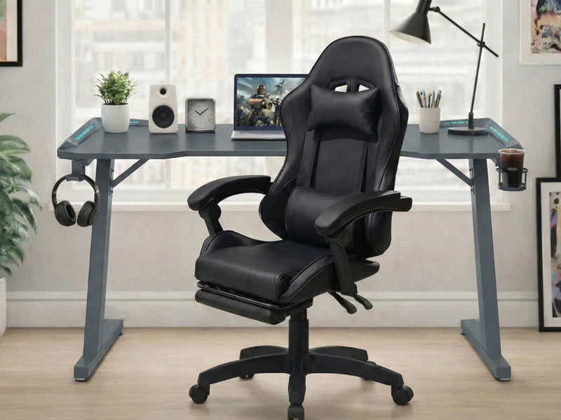 Gaming Table KZ-1 120cm with Wireless Charger and Mouse Pad & Nicola Gaming chair PVC Black