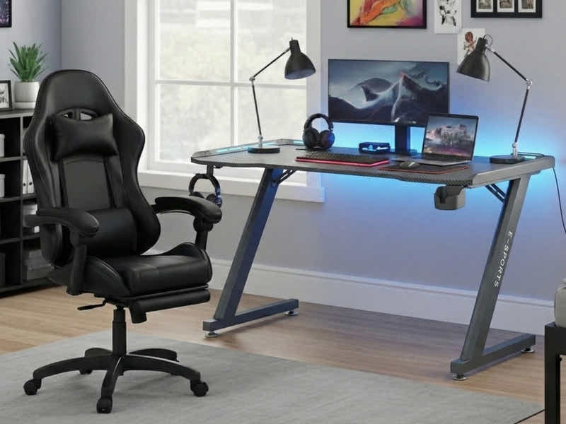 Gaming Table KZ-1 120cm with Wireless Charger and Mouse Pad & Nicola Gaming chair PVC Black