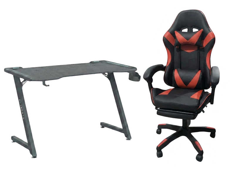 Gaming Table KZ-1 120cm with Wireless Charger and Mouse Pad & Nicola Gaming chair PVC Black+Red