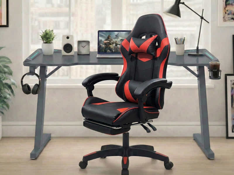 Gaming Table KZ-1 120cm with Wireless Charger and Mouse Pad & Nicola Gaming chair PVC Black+Red