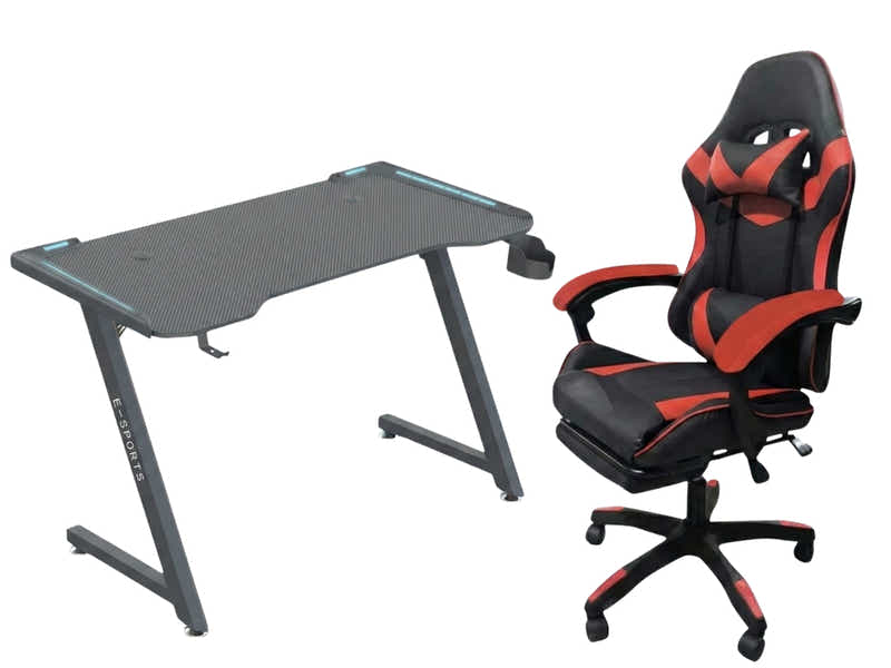 Gaming Table KZ-1 140cm with Wireless Charger and Mouse Pad & Faron Gaming Chair PVC Red