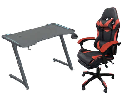 Gaming Table KZ-1 140cm with Wireless Charger and Mouse Pad & Faron Gaming Chair PVC Red