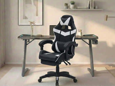 Gaming Table KZ-1 140cm with Wireless Charger and Mouse Pad & Faron Gaming Chair PVC White