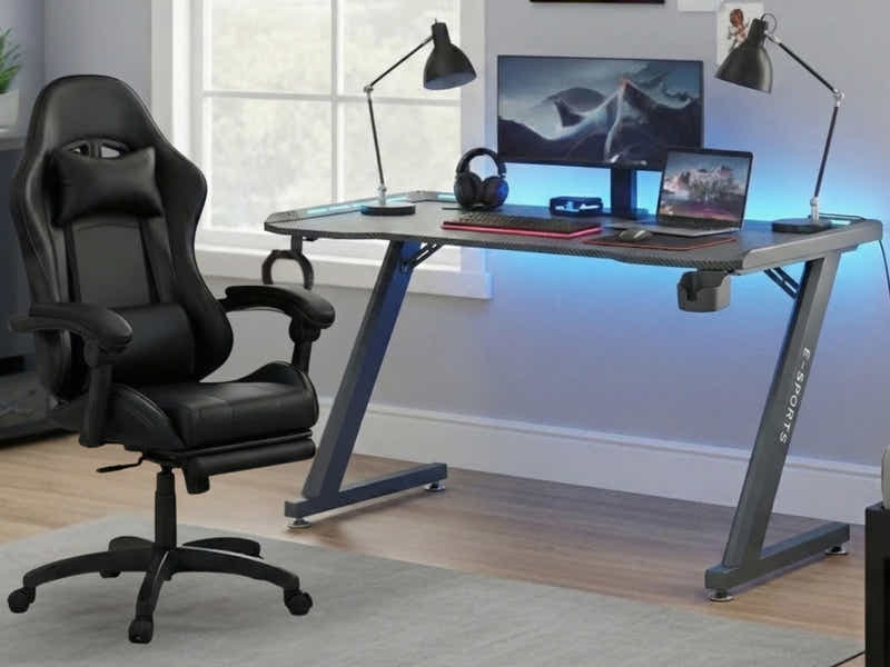 Gaming Table KZ-1 140cm with Wireless Charger and Mouse Pad & Nicola Gaming chair PVC Black