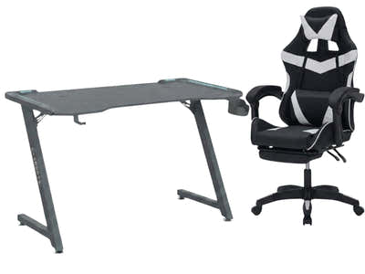Gaming Table KZ-1 140cm with Wireless Charger and Mouse Pad & Nicola Gaming chair PVC Black+White