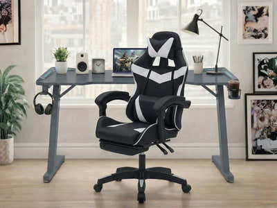 Gaming Table KZ-1 140cm with Wireless Charger and Mouse Pad & Nicola Gaming chair PVC Black+White