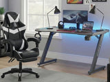 Gaming Table KZ-1 140cm with Wireless Charger and Mouse Pad & Nicola Gaming chair PVC Black+White