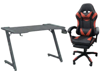 Gaming Table KZ-1 140cm with Wireless Charger and Mouse Pad & Nicola Gaming chair PVC Black+Red