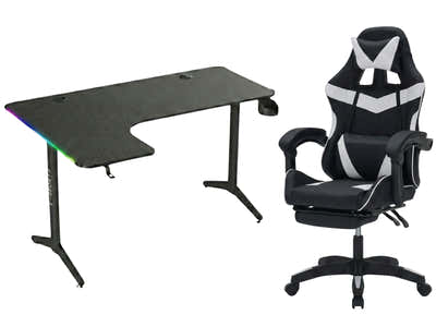 Gaming Table L2L LEFT 160CM & Faron Gaming Chair PVC White