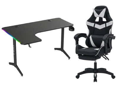 Gaming Table L2L LEFT 160CM & Nicola Gaming chair PVC Black+White