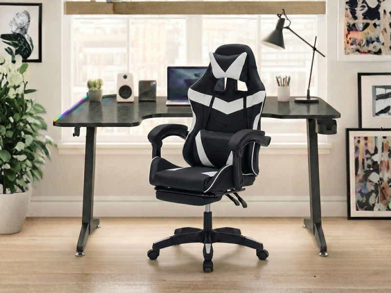 Gaming Table L2L LEFT 160CM & Nicola Gaming chair PVC Black+White