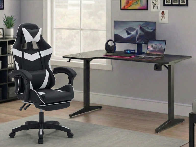 Gaming Table L2L LEFT 160CM & Nicola Gaming chair PVC Black+White