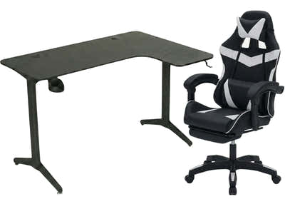 Gaming Table L2R Right 160CM & Faron Gaming Chair PVC White