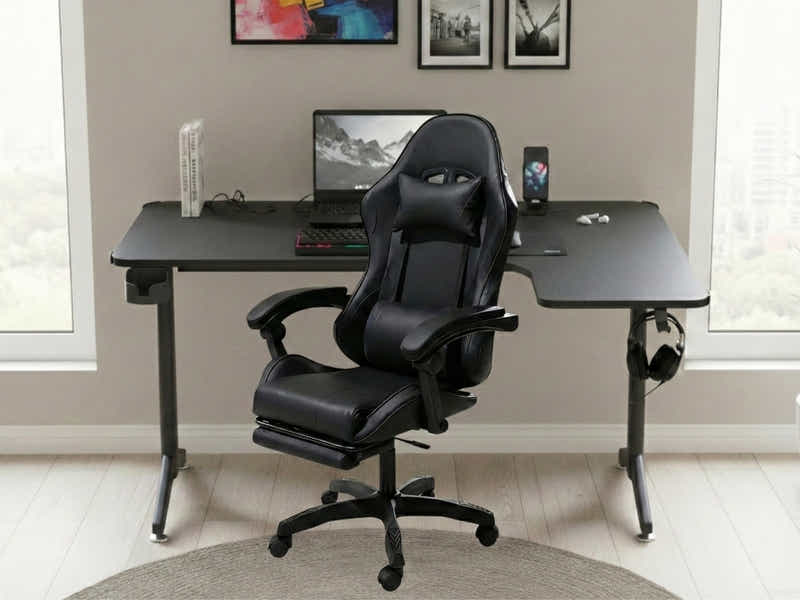 Gaming Table L2R Right 160CM & Nicola Gaming chair PVC Black (Combo)