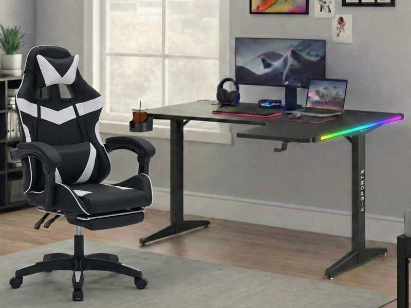 Gaming Table L2R Right 160CM & Nicola Gaming chair PVC Black+White