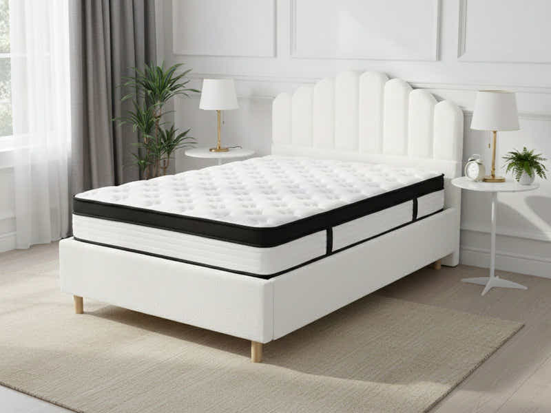 Shelley Boucle Bed Frame & Euro Top Mattress G31 - Queen (Combo)