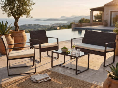Thea 4-Piece Outdoor Set - Brown & White