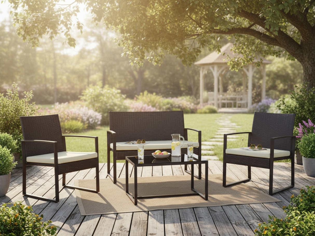 Thea 4-Piece Outdoor Set - Brown + White