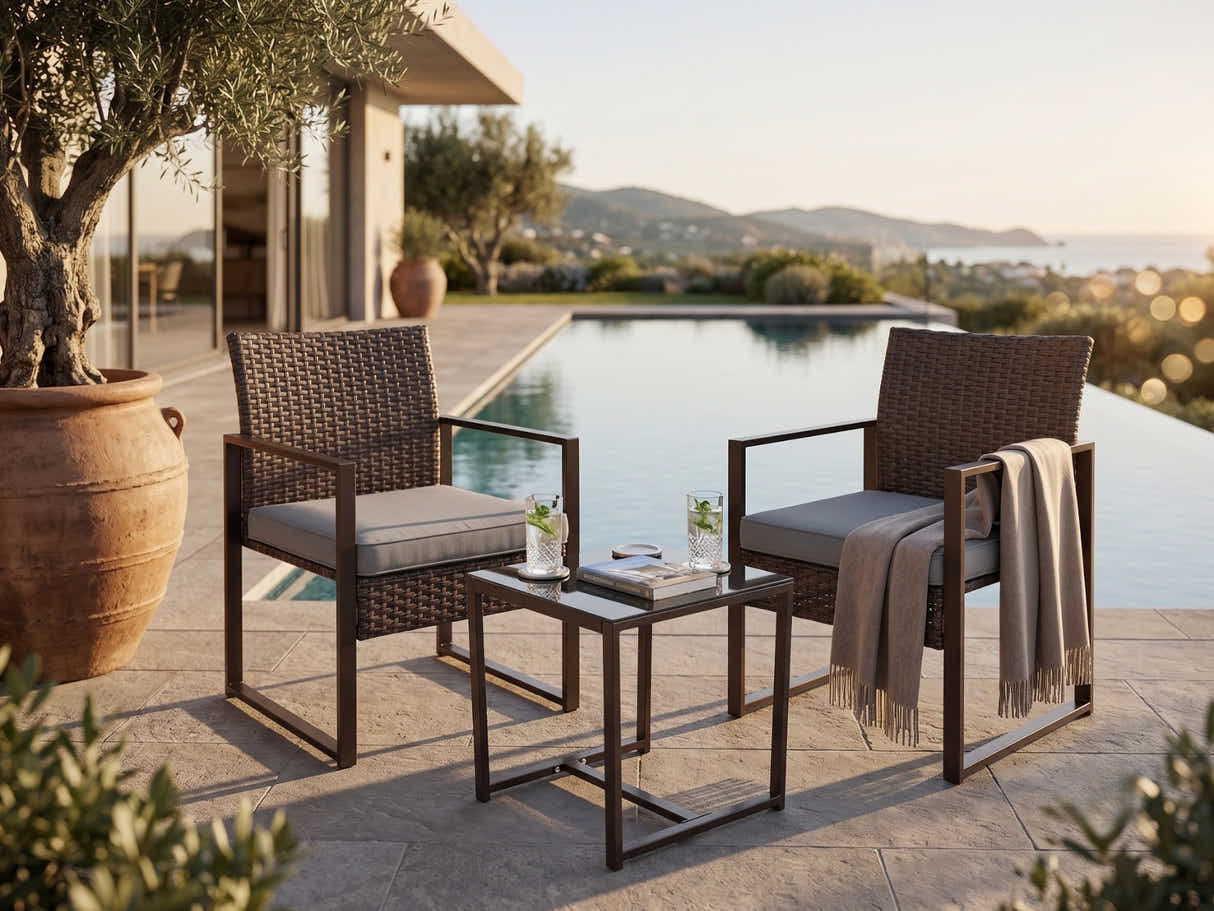 Livonia Outdoor Rattan Set - Brown & Grey
