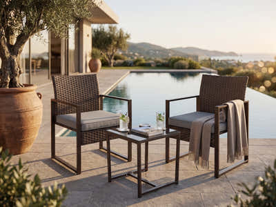 Livonia Outdoor Rattan Set - Brown & Grey