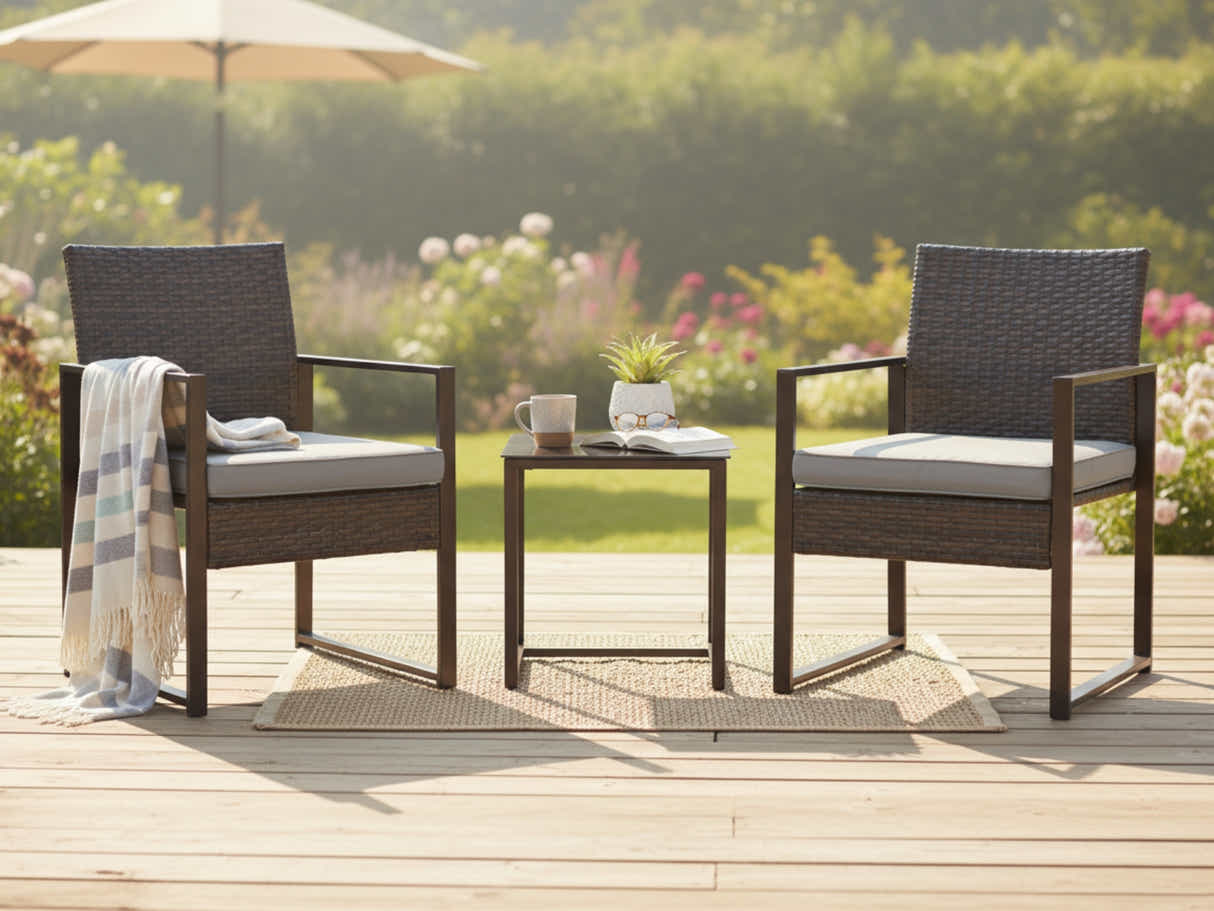 Livonia Outdoor Rattan Set - Brown + Grey