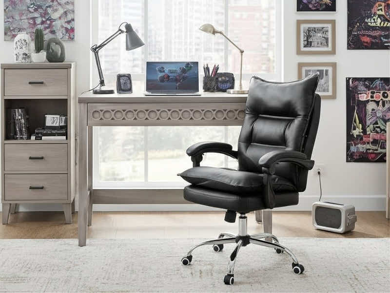 Home & Office Desk With Storage Drawer & New Markus Office Chair with Footrest PU Black (Combo)