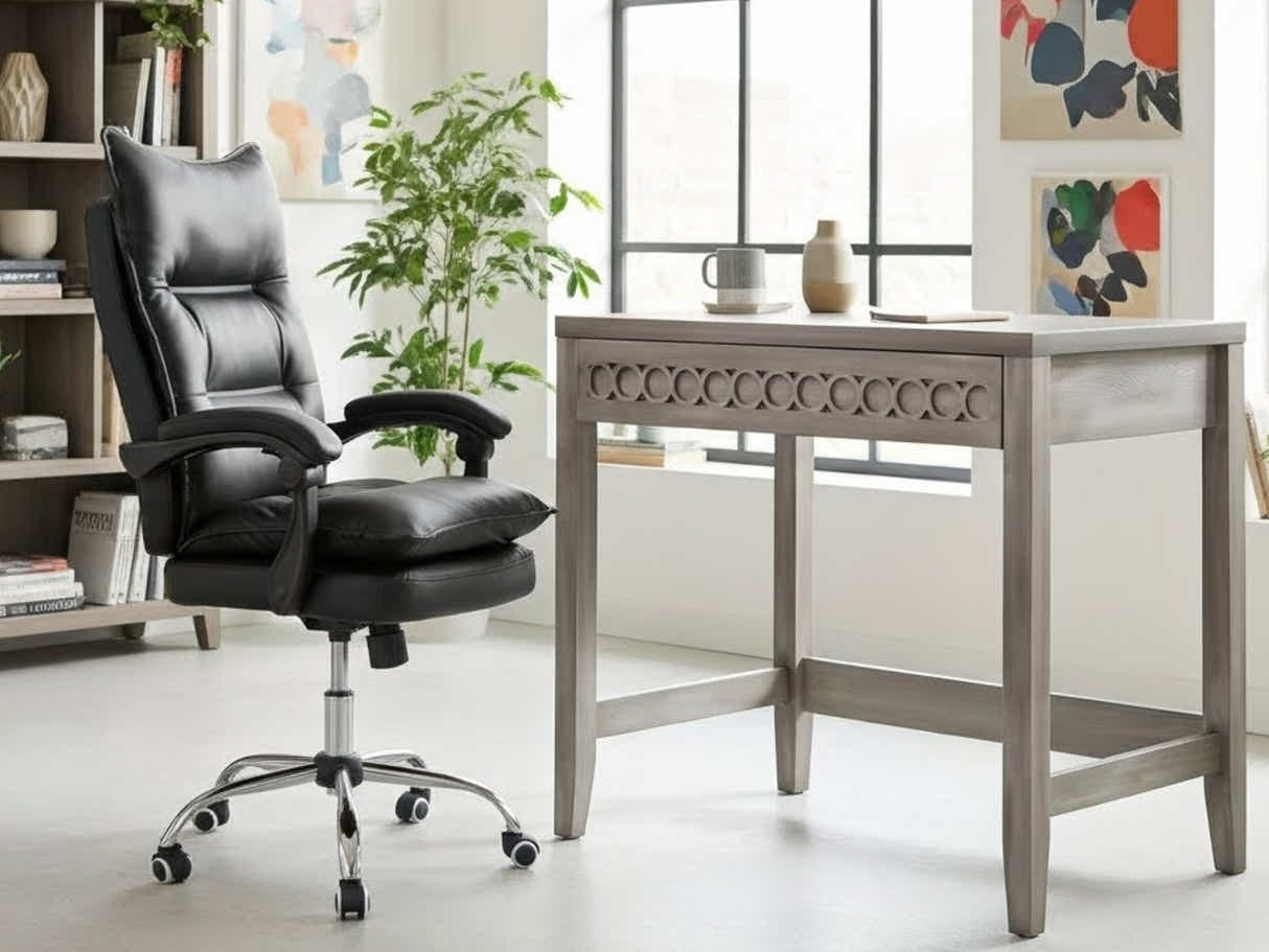 Home & Office Desk With Storage Drawer & New Markus Office Chair with Footrest PU Black