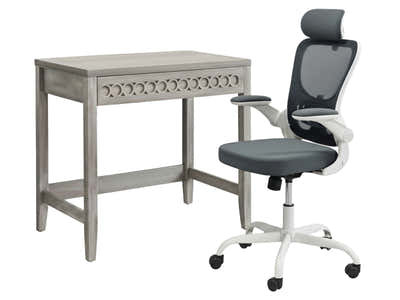 Home & Office Desk With Storage Drawer & Molina Mesh Task Chair White+Grey