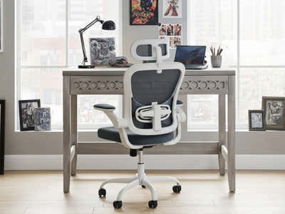 Home & Office Desk With Storage Drawer & Molina Mesh Task Chair White+Grey