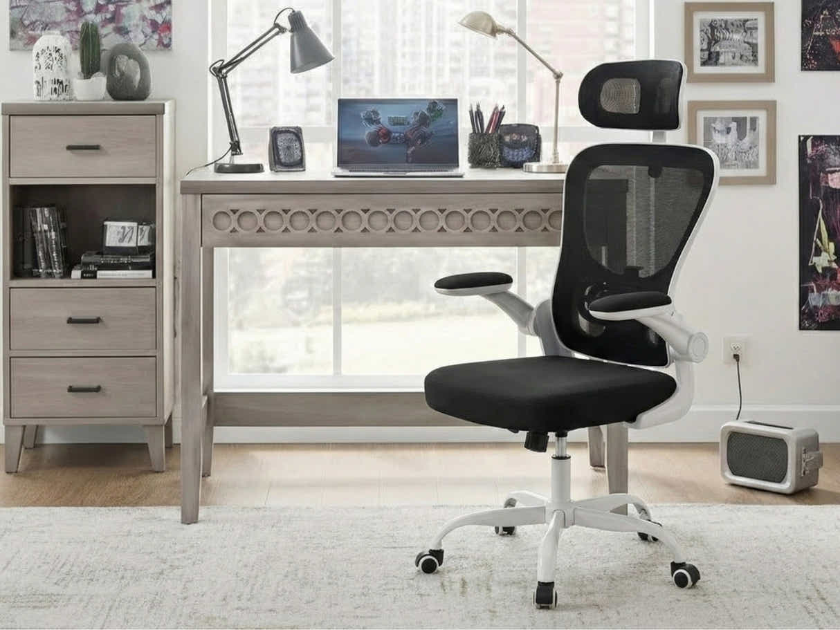 Home & Office Desk With Storage Drawer & Molina Mesh Task Chair White+Black
