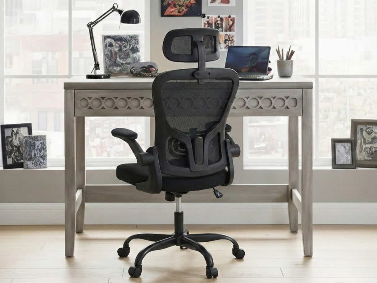 Home & Office Desk With Storage Drawer & Molina Mesh Task Chair Black+Black