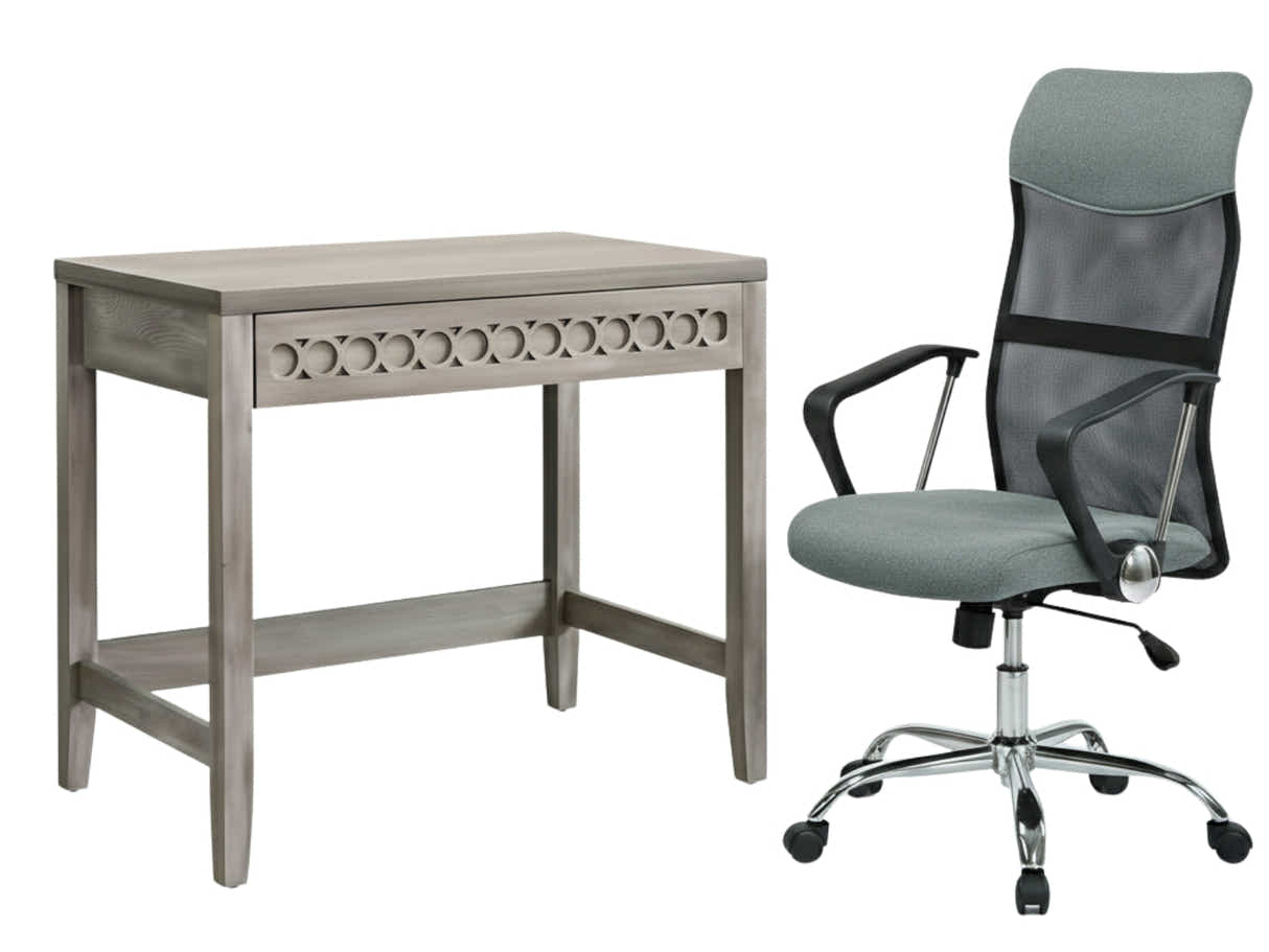 Home & Office Desk With Storage Drawer & Meshmallow Office Chair 001 grey
