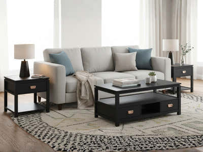 3-Piece Solid Wood Coffee Table Set - Black