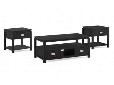 3-Piece Solid Wood Coffee Table Set - Black