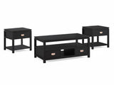 3-Piece Solid Wood Coffee Table Set - Black