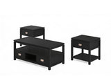 3-Piece Solid Wood Coffee Table Set - Black